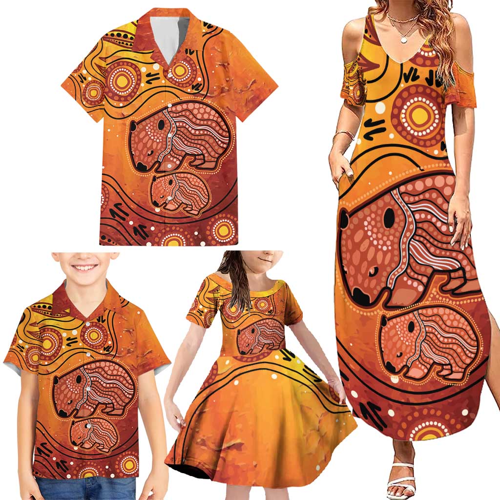 Australia Wombat Family Matching Summer Maxi Dress and Hawaiian Shirt Indigenous Art