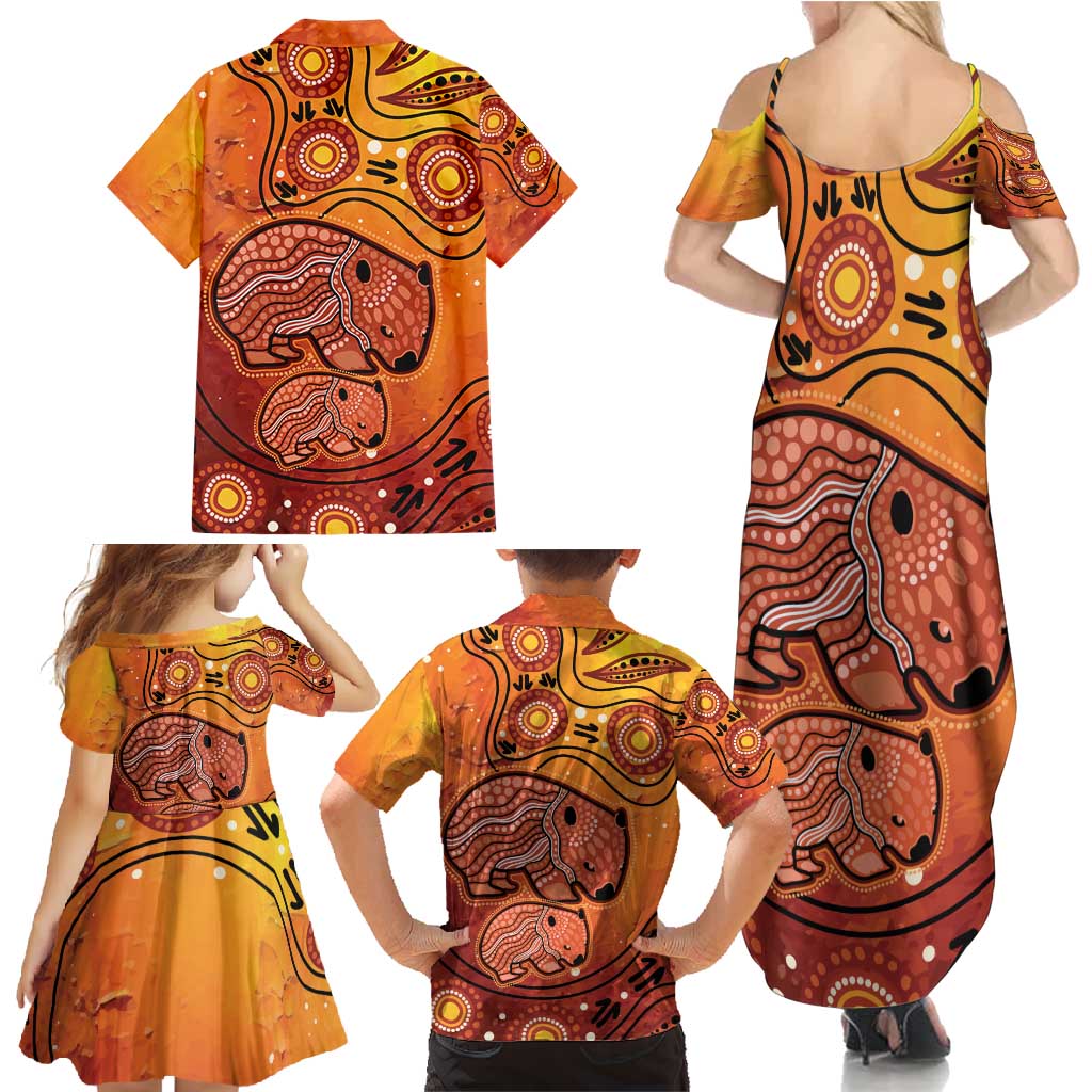 Australia Wombat Family Matching Summer Maxi Dress and Hawaiian Shirt Indigenous Art