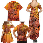 Australia Wombat Family Matching Summer Maxi Dress and Hawaiian Shirt Indigenous Art