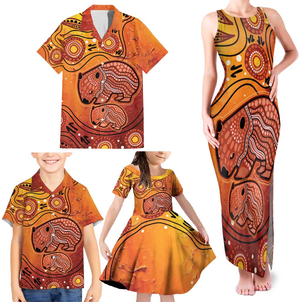 Australia Wombat Family Matching Tank Maxi Dress and Hawaiian Shirt Indigenous Art