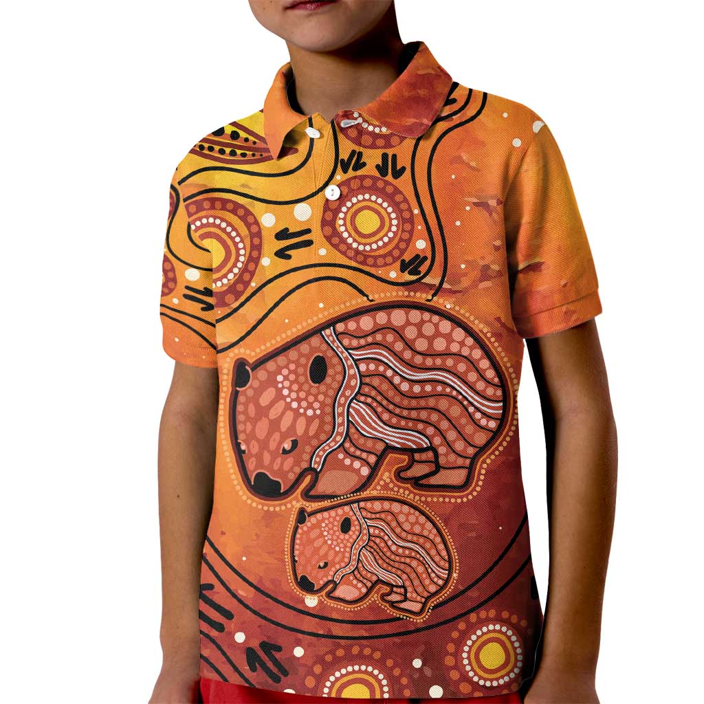 Australia Wombat Kid Polo Shirt Indigenous Art