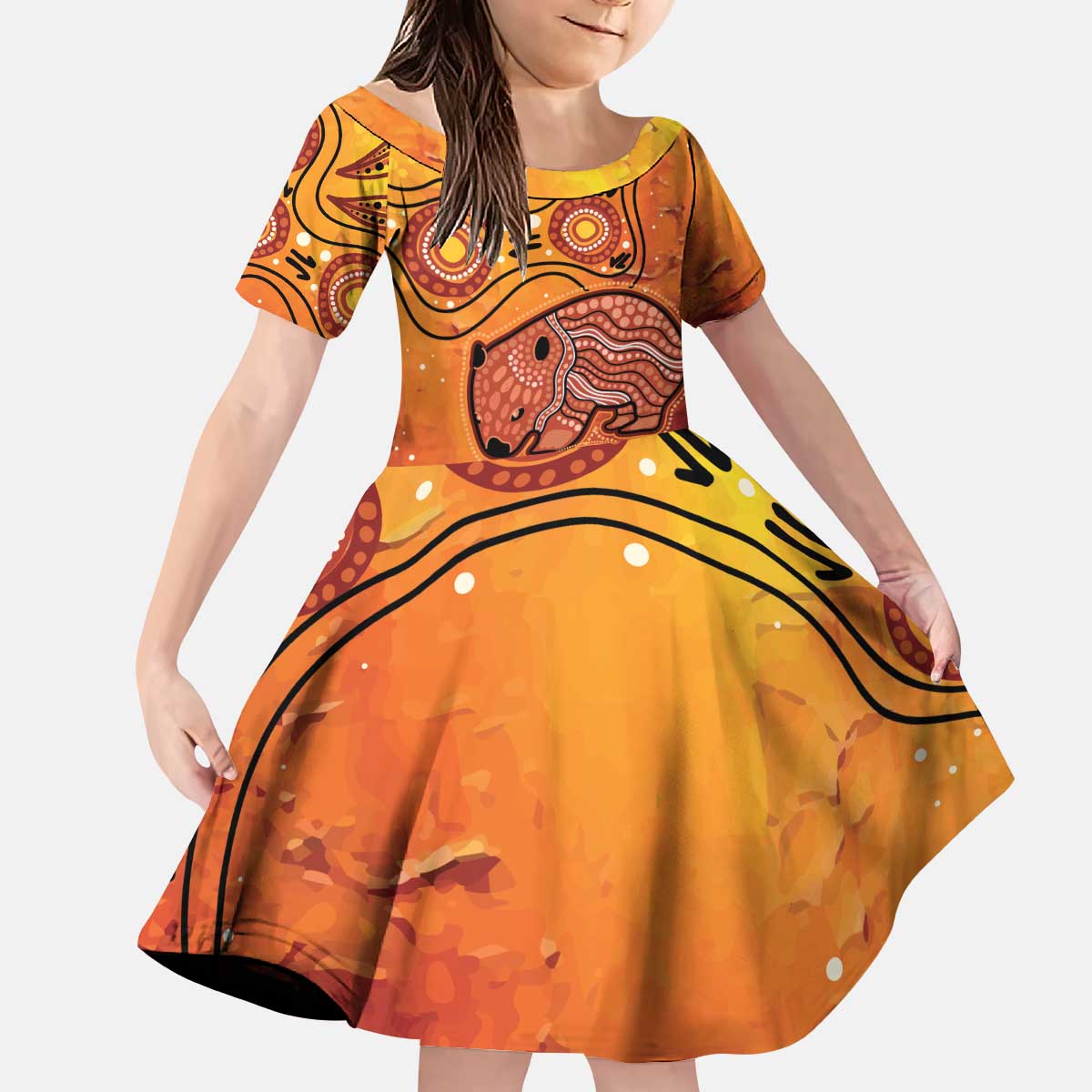 Australia Wombat Kid Short Sleeve Dress Indigenous Art