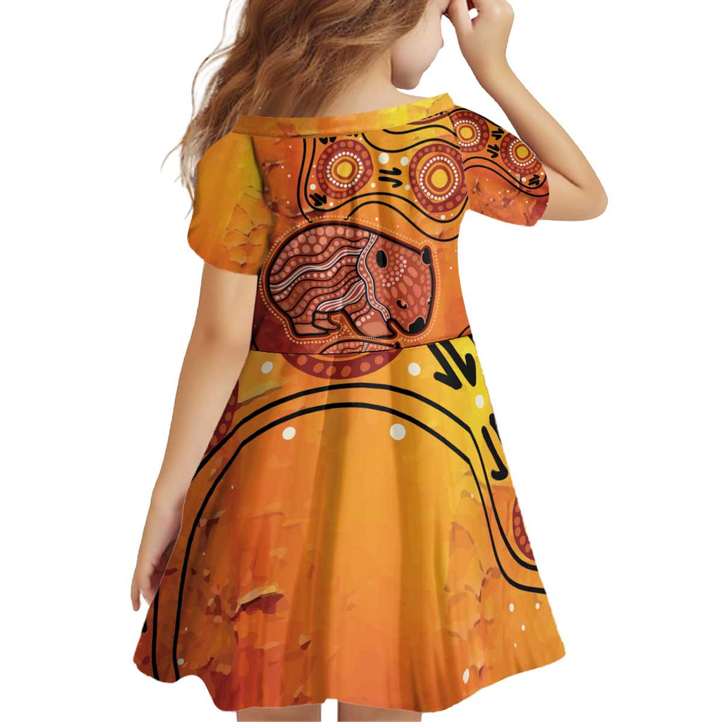 Australia Wombat Kid Short Sleeve Dress Indigenous Art