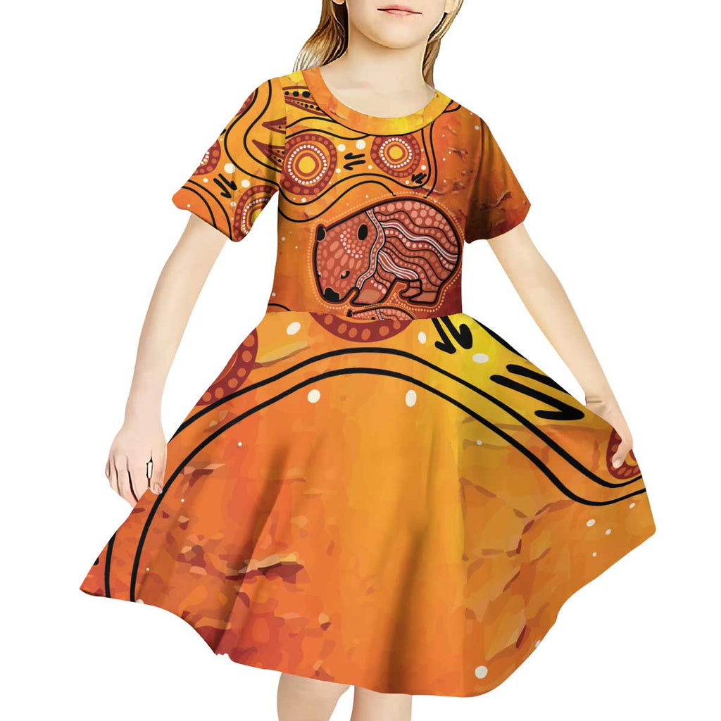 Australia Wombat Kid Short Sleeve Dress Indigenous Art