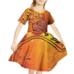 Australia Wombat Kid Short Sleeve Dress Indigenous Art