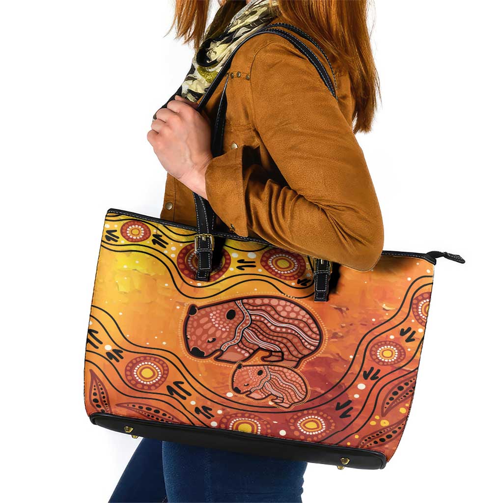 Australia Wombat Leather Tote Bag Indigenous Art