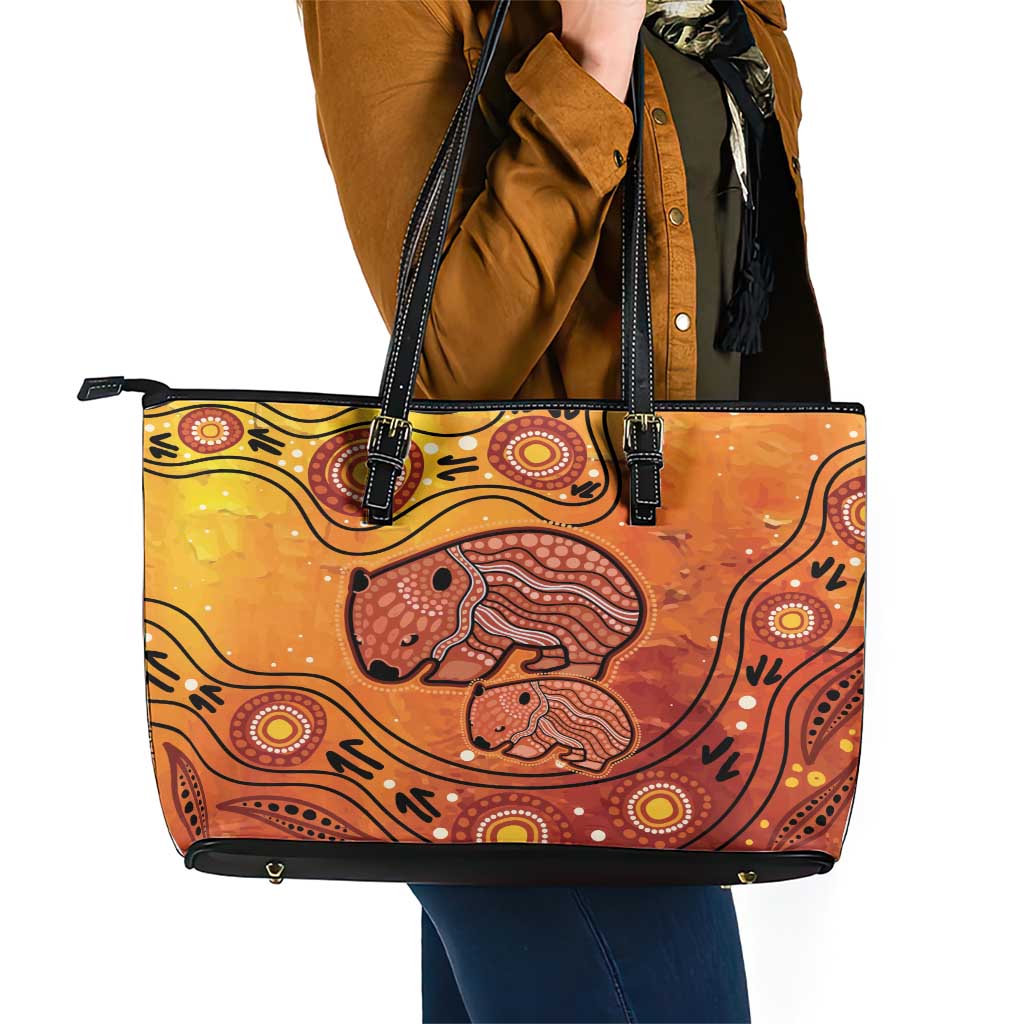 Australia Wombat Leather Tote Bag Indigenous Art