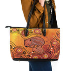 Australia Wombat Leather Tote Bag Indigenous Art