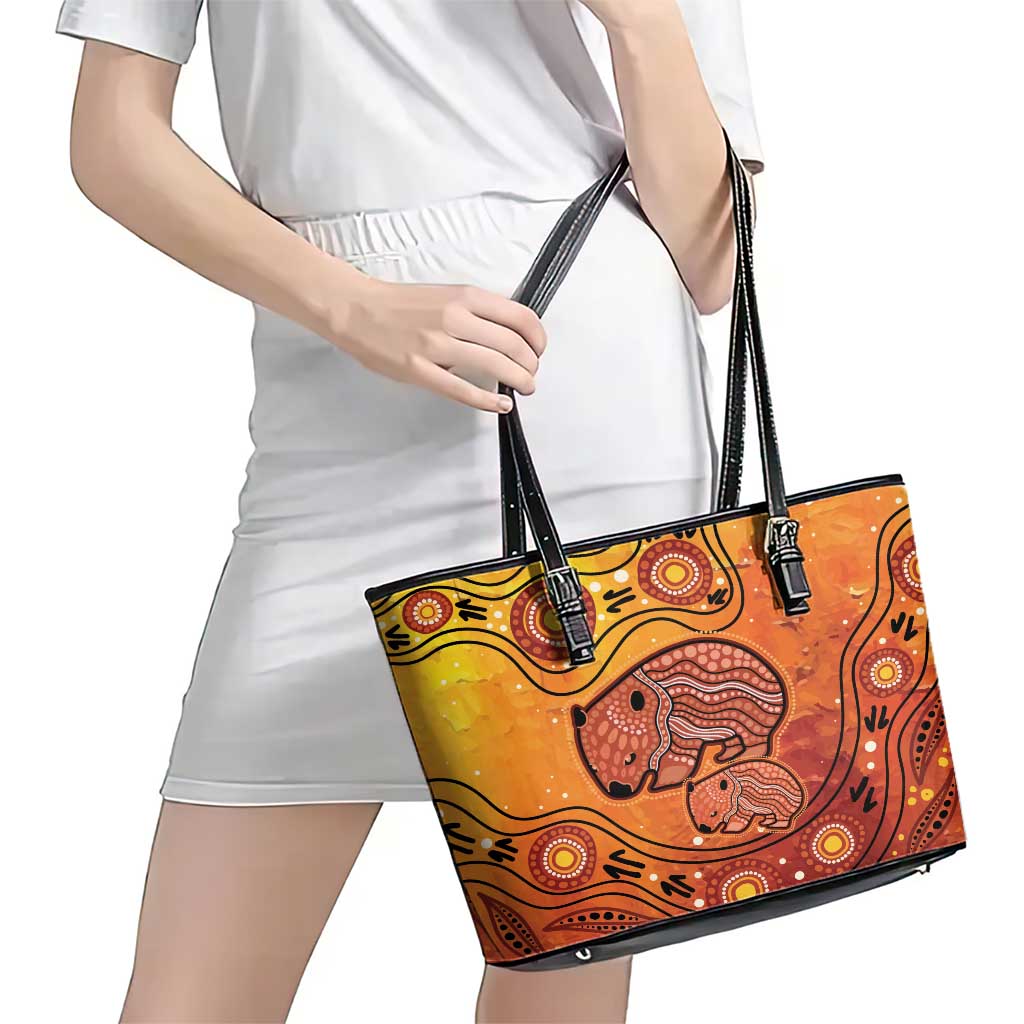 Australia Wombat Leather Tote Bag Indigenous Art