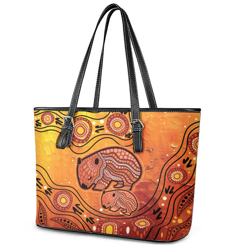 Australia Wombat Leather Tote Bag Indigenous Art