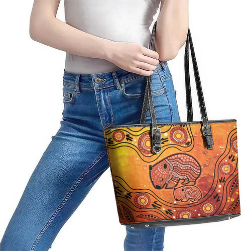 Australia Wombat Leather Tote Bag Indigenous Art