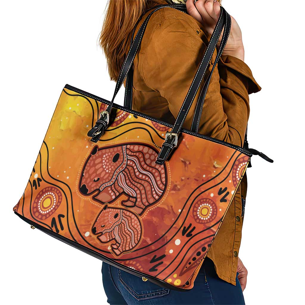 Australia Wombat Leather Tote Bag Indigenous Art