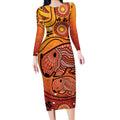 Australia Wombat Long Sleeve Bodycon Dress Indigenous Art