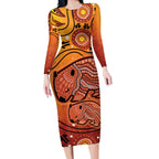 Australia Wombat Long Sleeve Bodycon Dress Indigenous Art