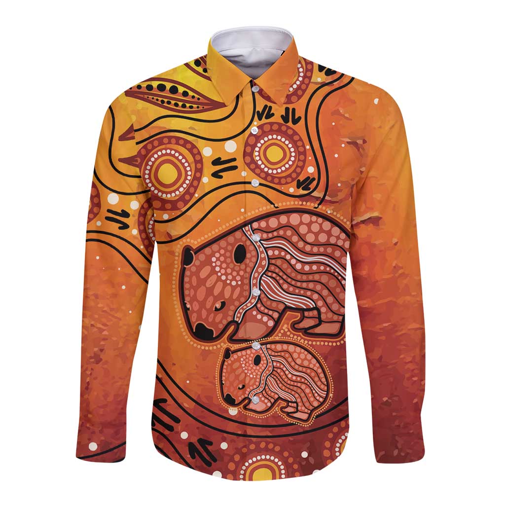 Australia Wombat Long Sleeve Button Shirt Indigenous Art