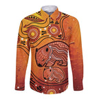 Australia Wombat Long Sleeve Button Shirt Indigenous Art