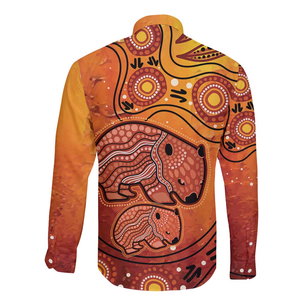 Australia Wombat Long Sleeve Button Shirt Indigenous Art