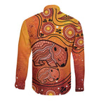 Australia Wombat Long Sleeve Button Shirt Indigenous Art