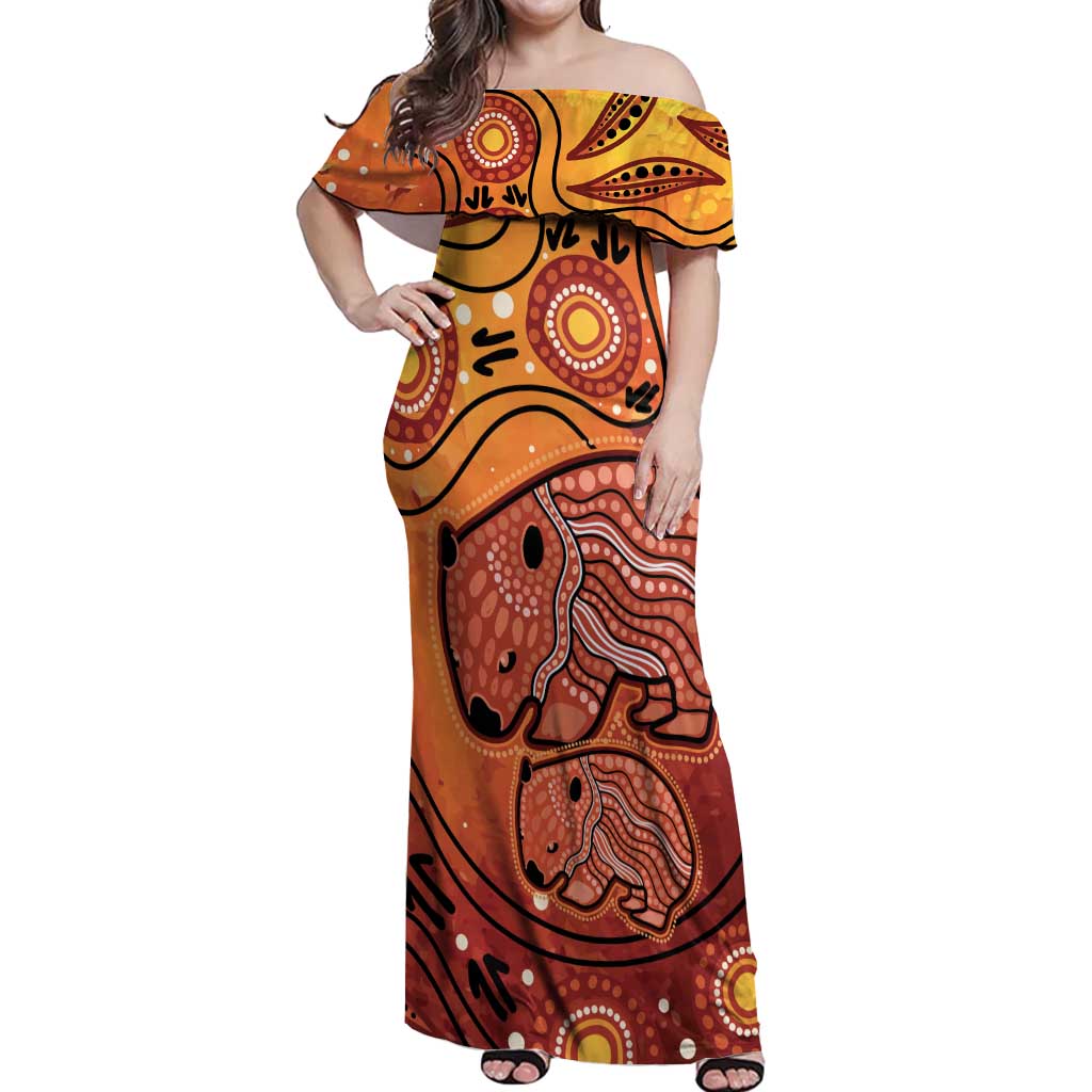 Australia Wombat Off Shoulder Maxi Dress Indigenous Art