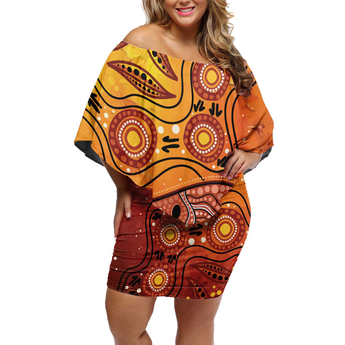 Australia Wombat Off Shoulder Short Dress Indigenous Art
