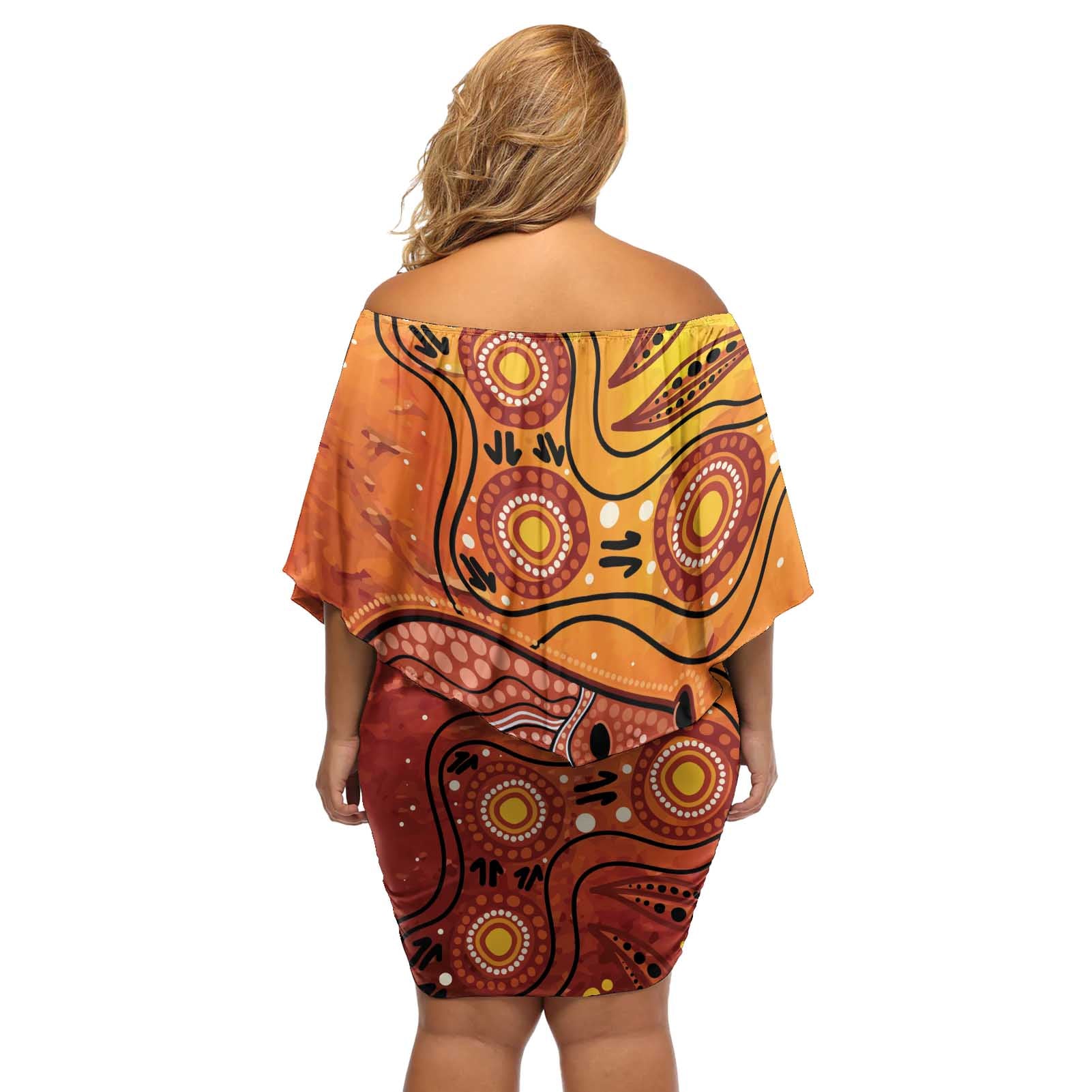 Australia Wombat Off Shoulder Short Dress Indigenous Art