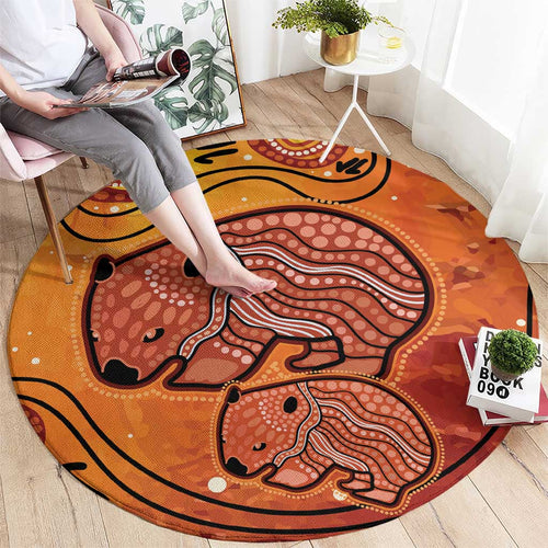 Australia Wombat Round Carpet Indigenous Art