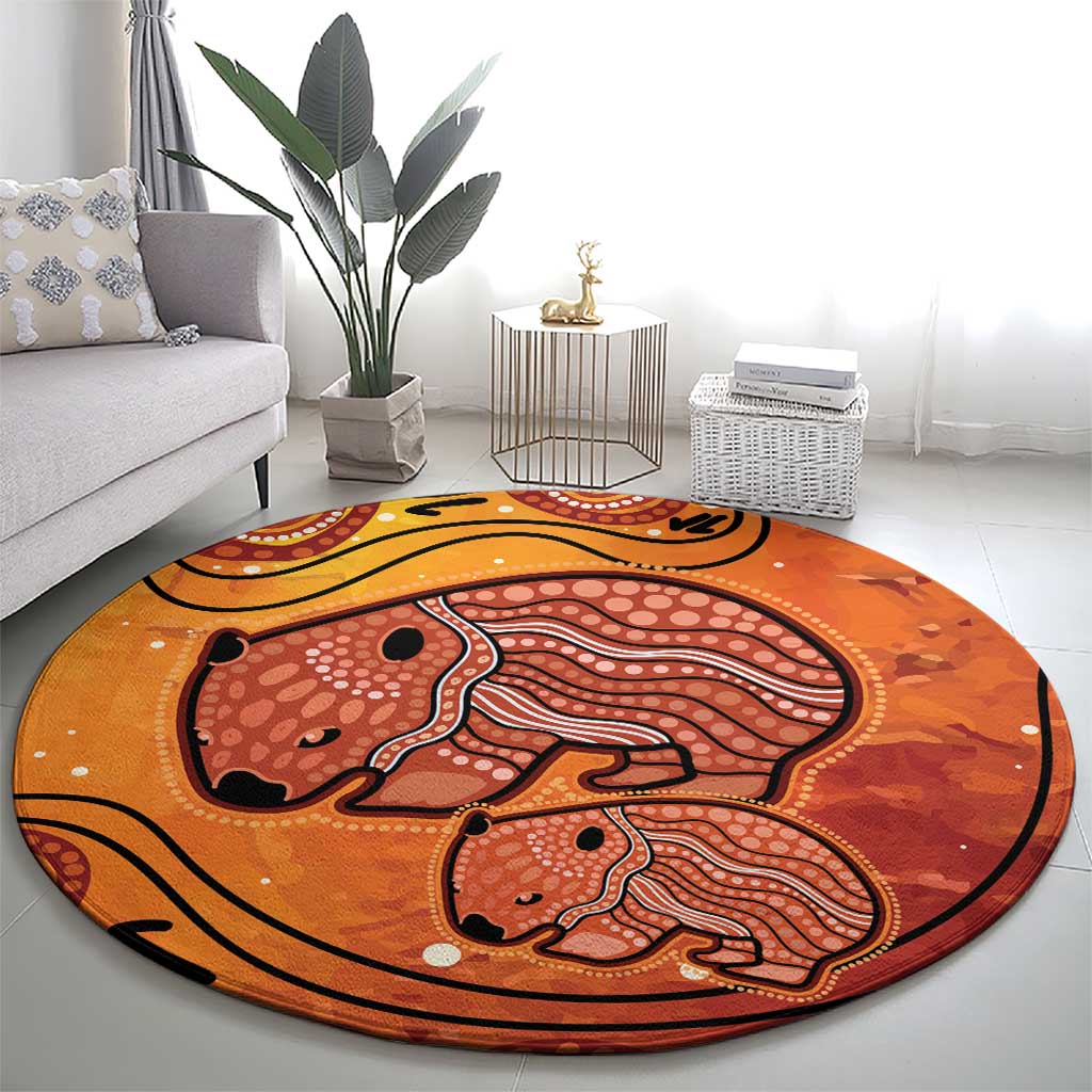 Australia Wombat Round Carpet Indigenous Art