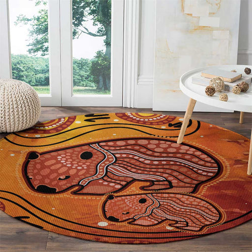 Australia Wombat Round Carpet Indigenous Art