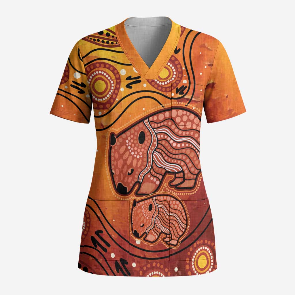 Australia Wombat Scrub Top Indigenous Art - Aussie Hoodie