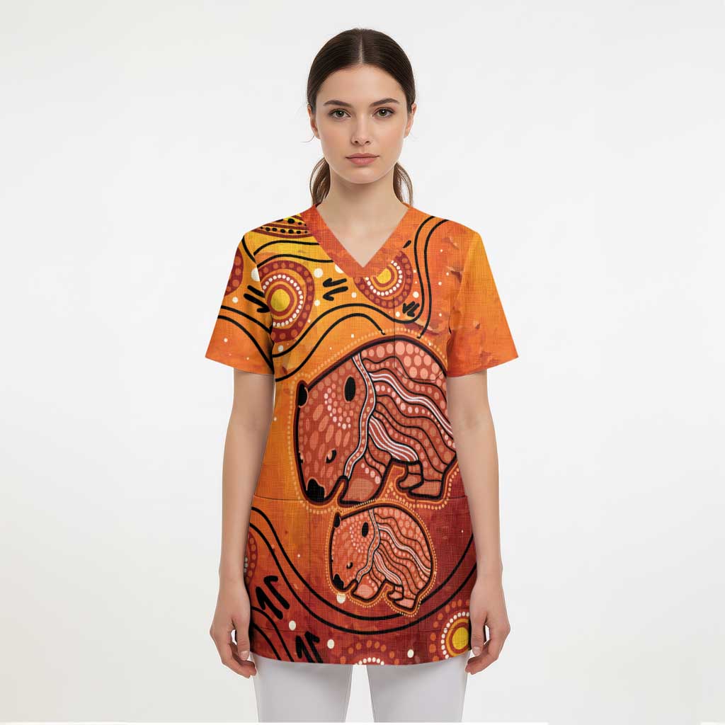 Australia Wombat Scrub Top Indigenous Art - Aussie Hoodie