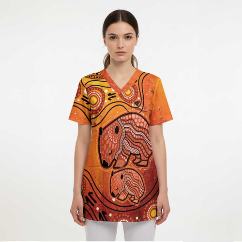 Australia Wombat Scrub Top Indigenous Art - Aussie Hoodie