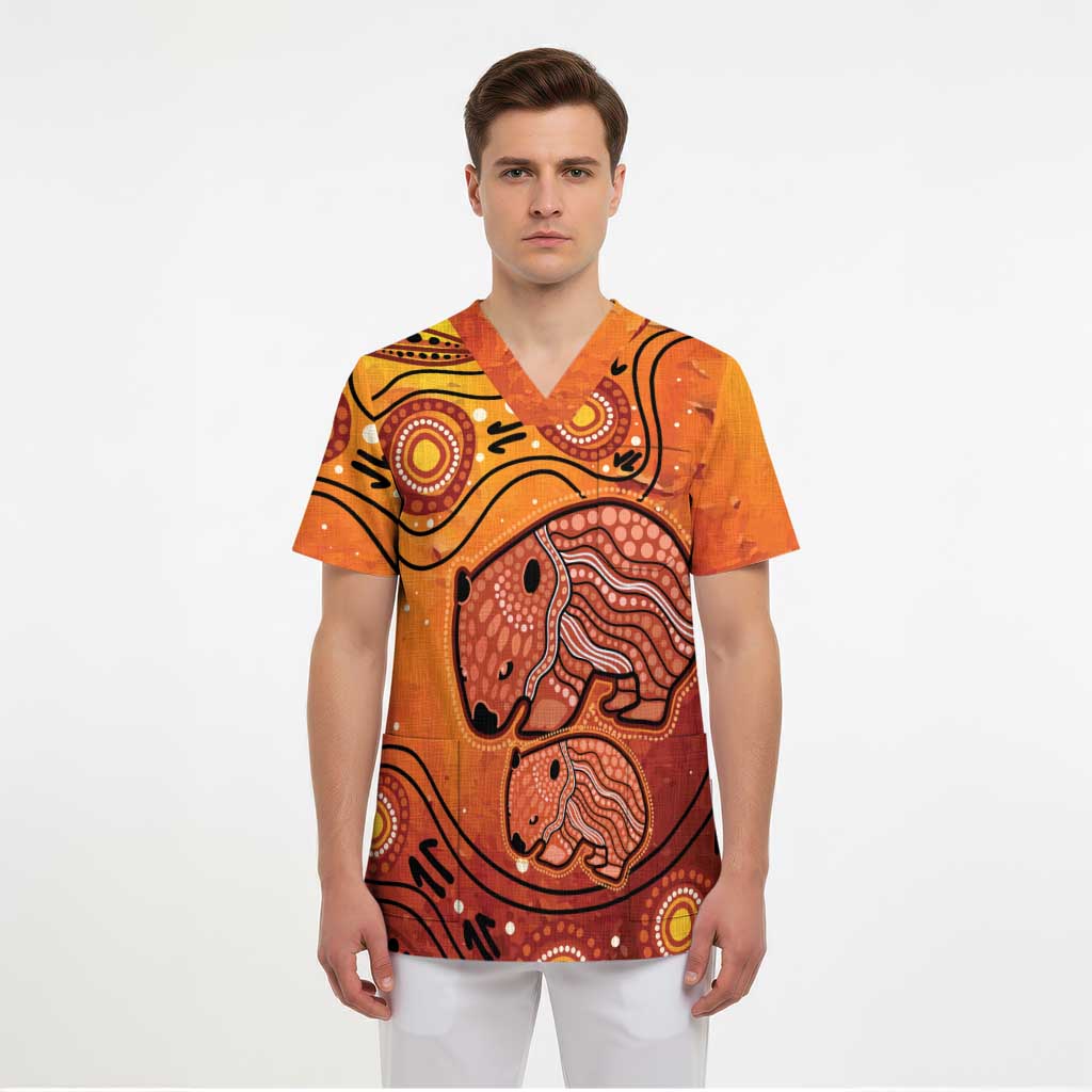 Australia Wombat Scrub Top Indigenous Art - Aussie Hoodie