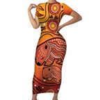 Australia Wombat Short Sleeve Bodycon Dress Indigenous Art