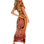 Australia Wombat Short Sleeve Bodycon Dress Indigenous Art