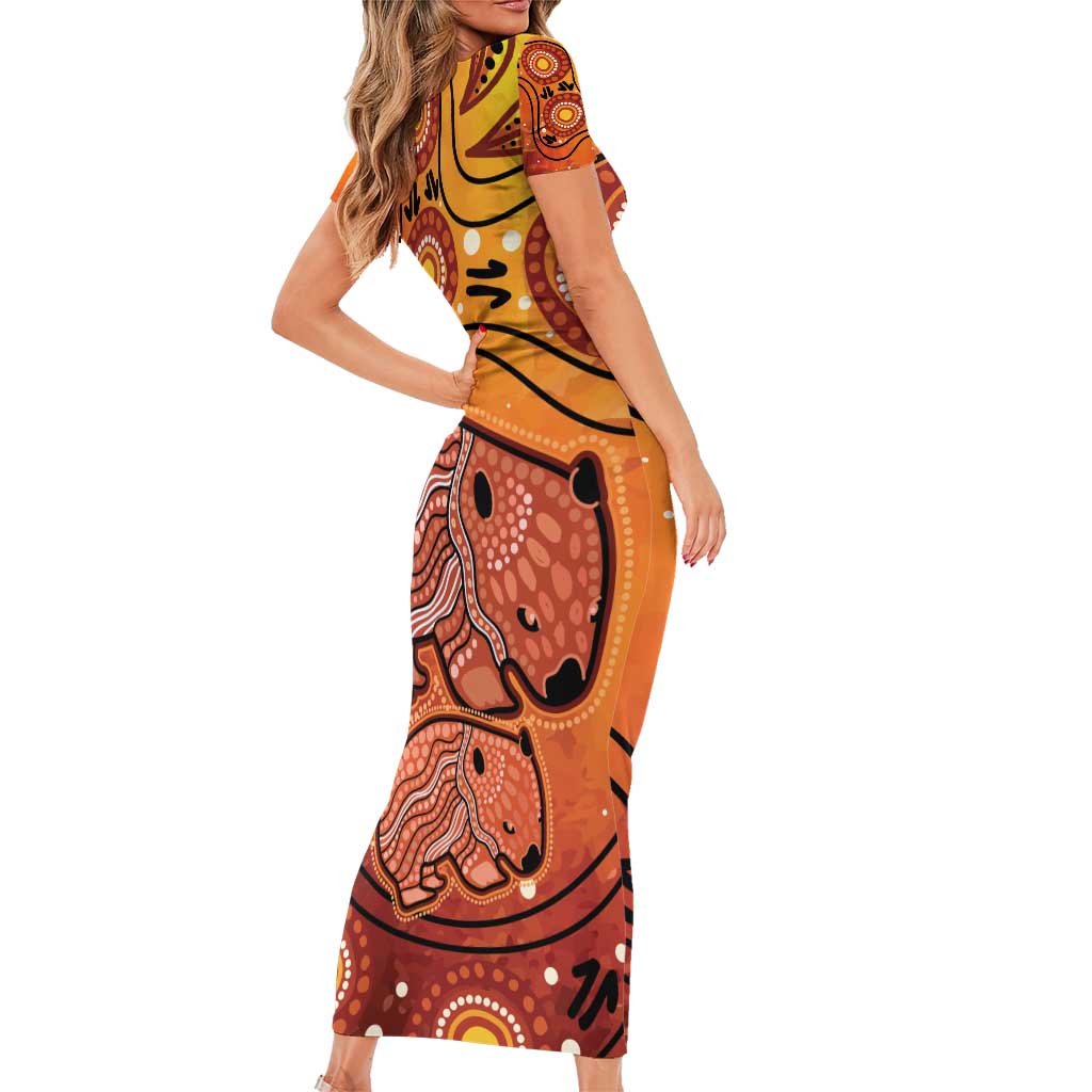 Australia Wombat Short Sleeve Bodycon Dress Indigenous Art