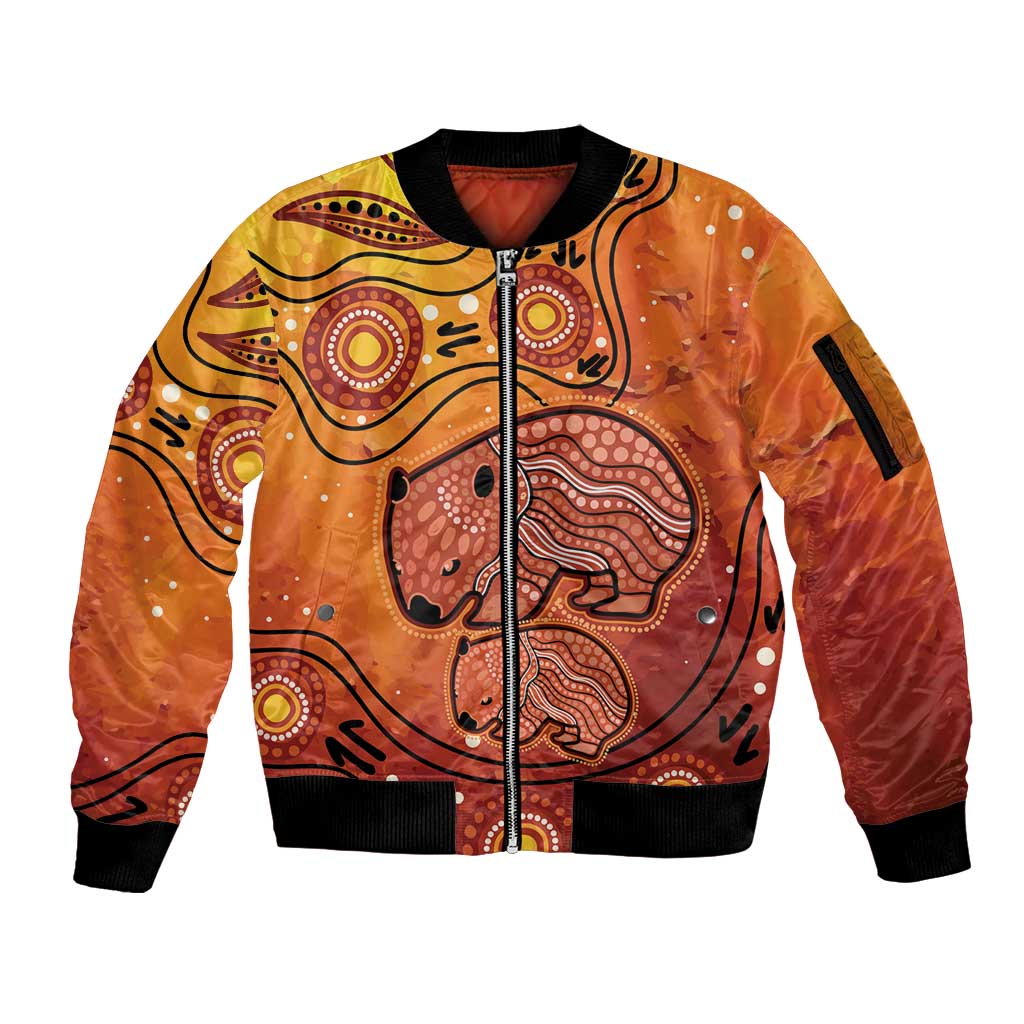 Australia Wombat Sleeve Zip Bomber Jacket Indigenous Art