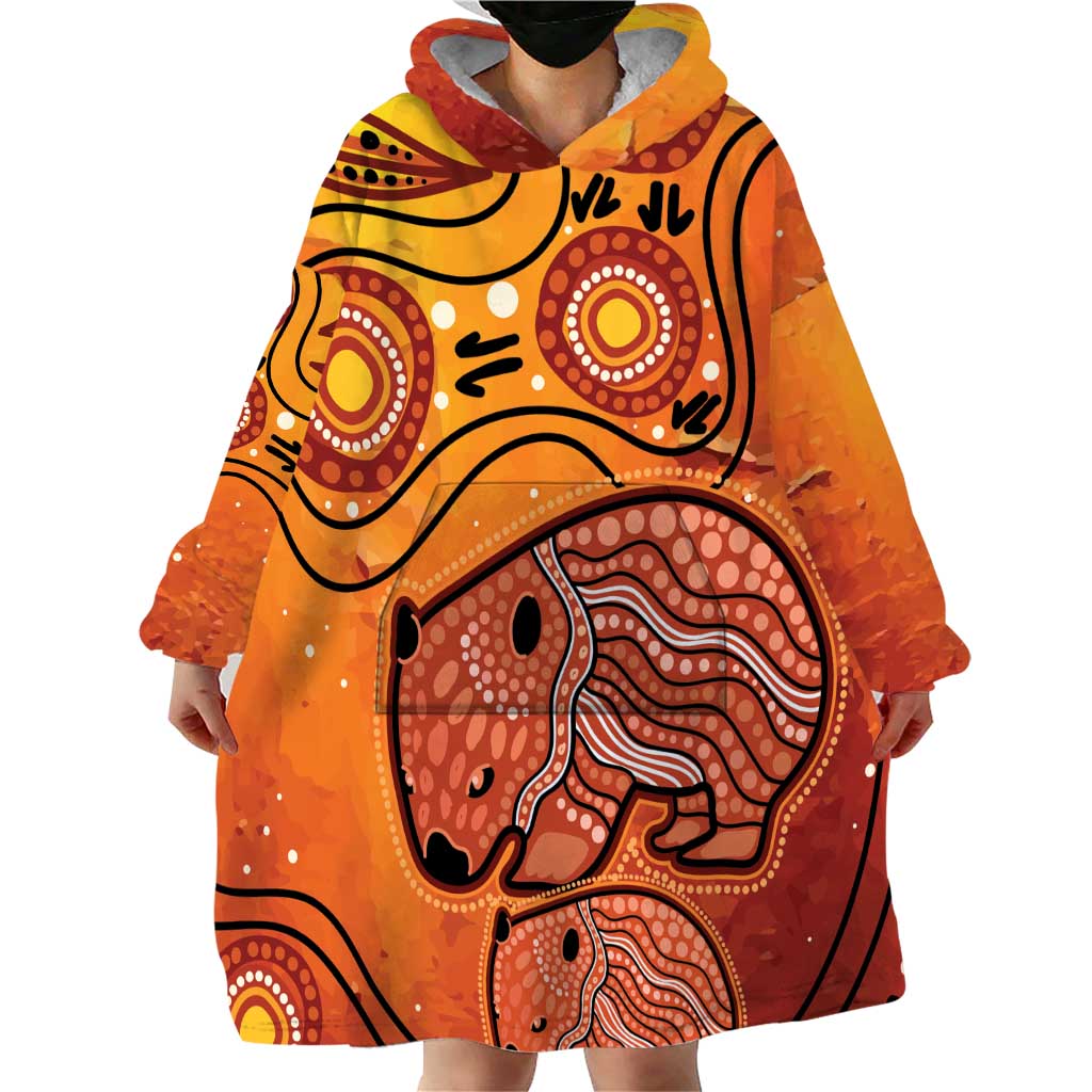 Australia Wombat Wearable Blanket Hoodie Indigenous Art