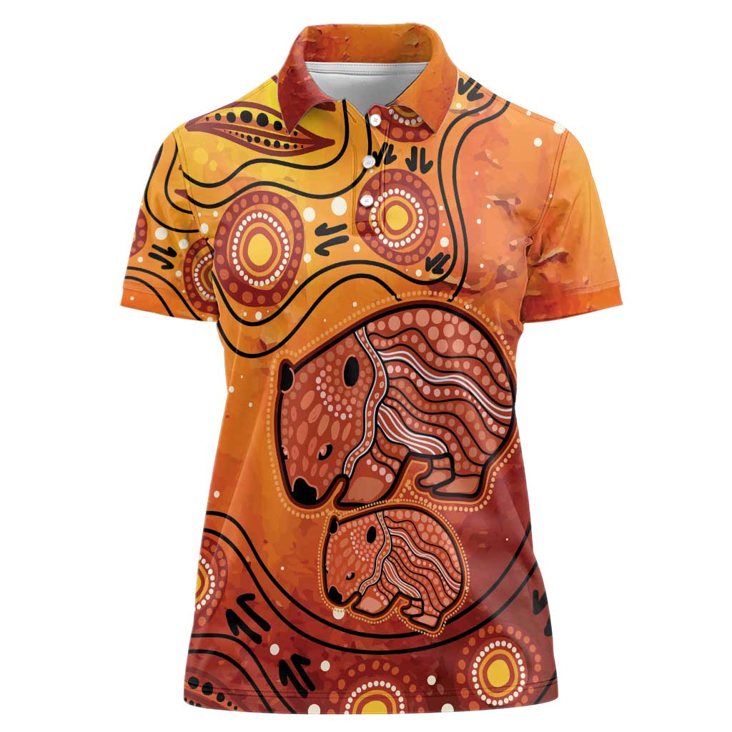 Australia Wombat Women Polo Shirt Indigenous Art