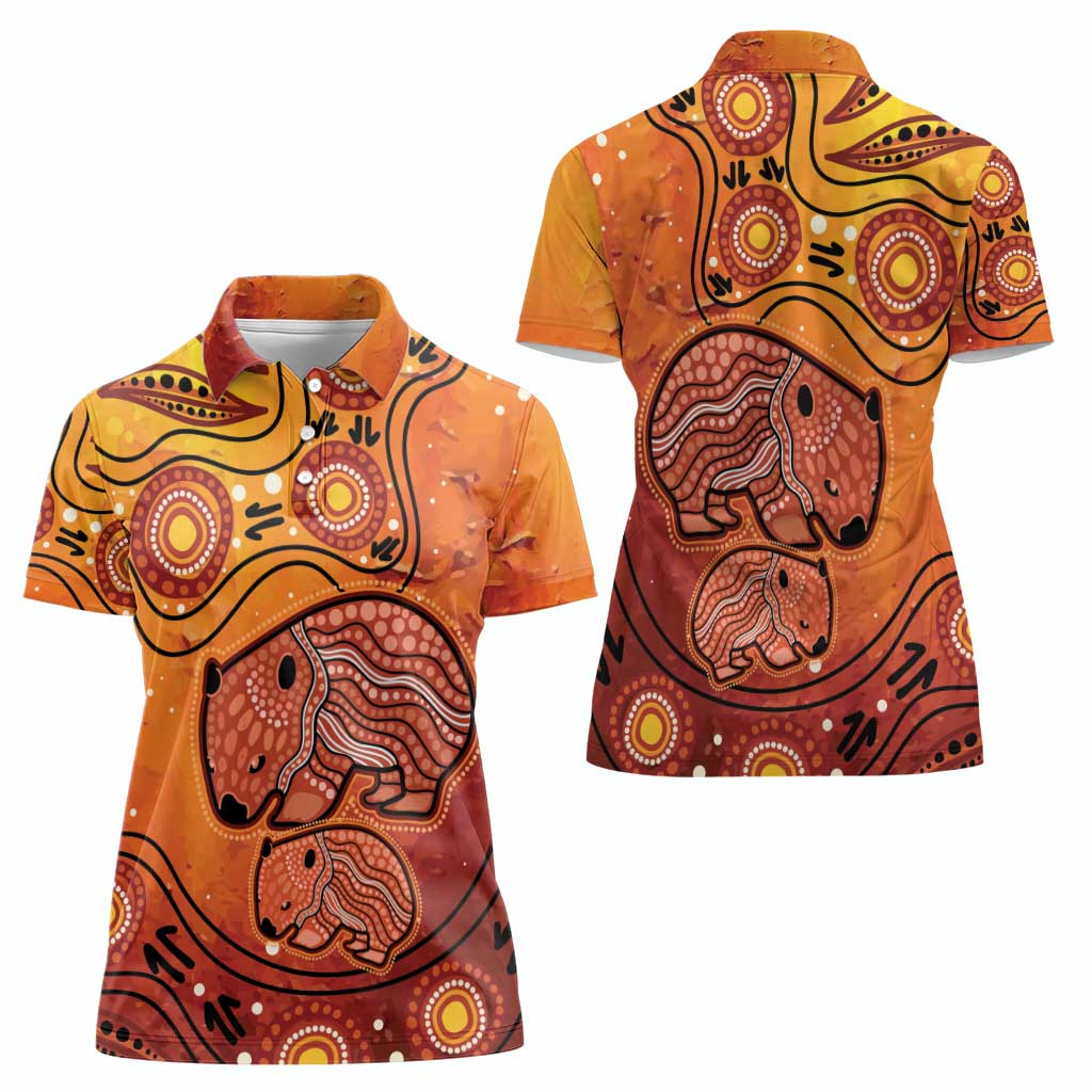Australia Wombat Women Polo Shirt Indigenous Art