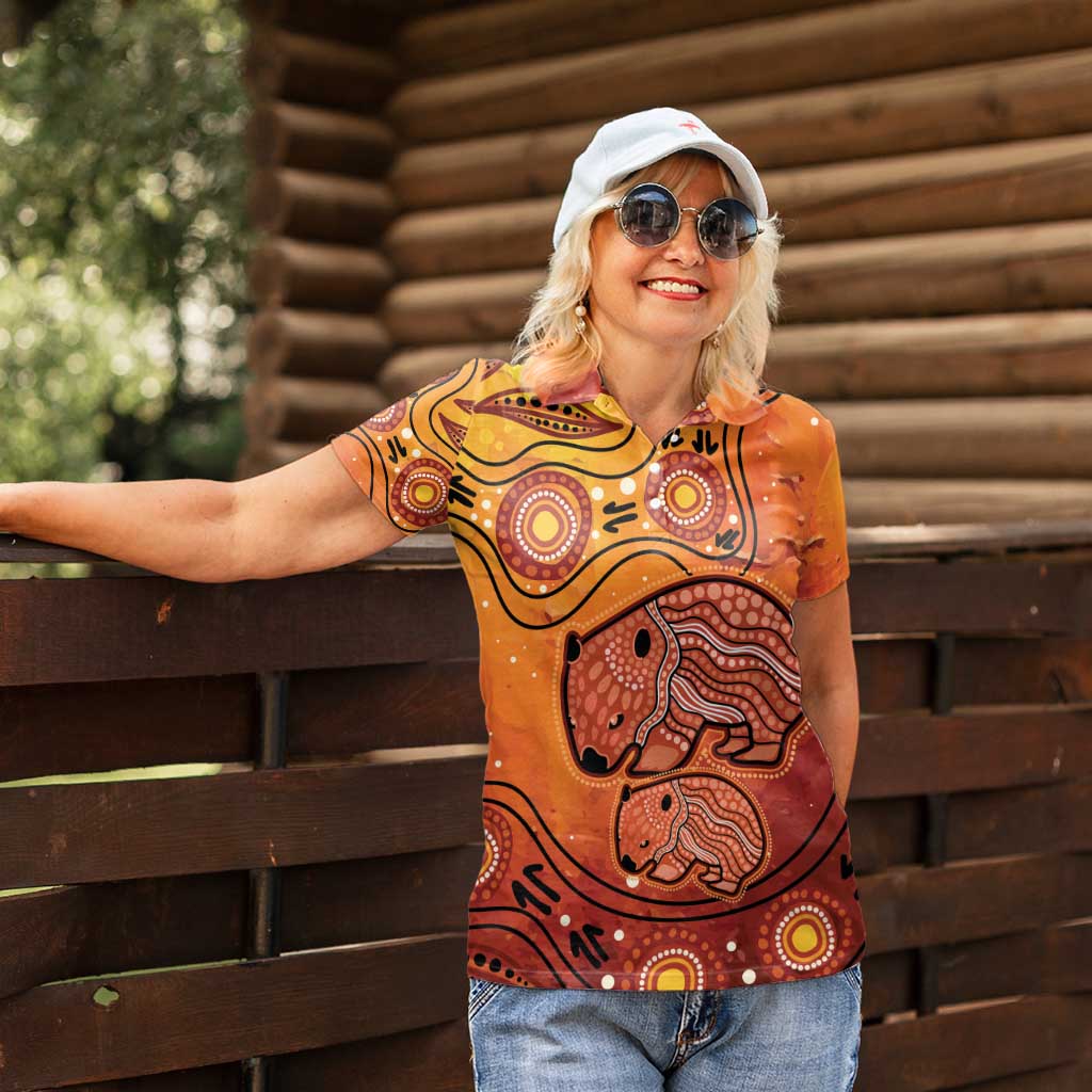 Australia Wombat Women Polo Shirt Indigenous Art