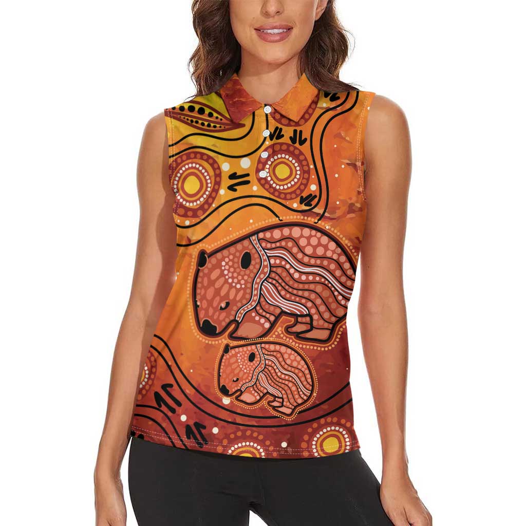 Australia Wombat Women Sleeveless Polo Shirt Indigenous Art