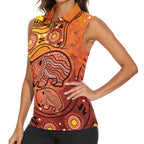 Australia Wombat Women Sleeveless Polo Shirt Indigenous Art