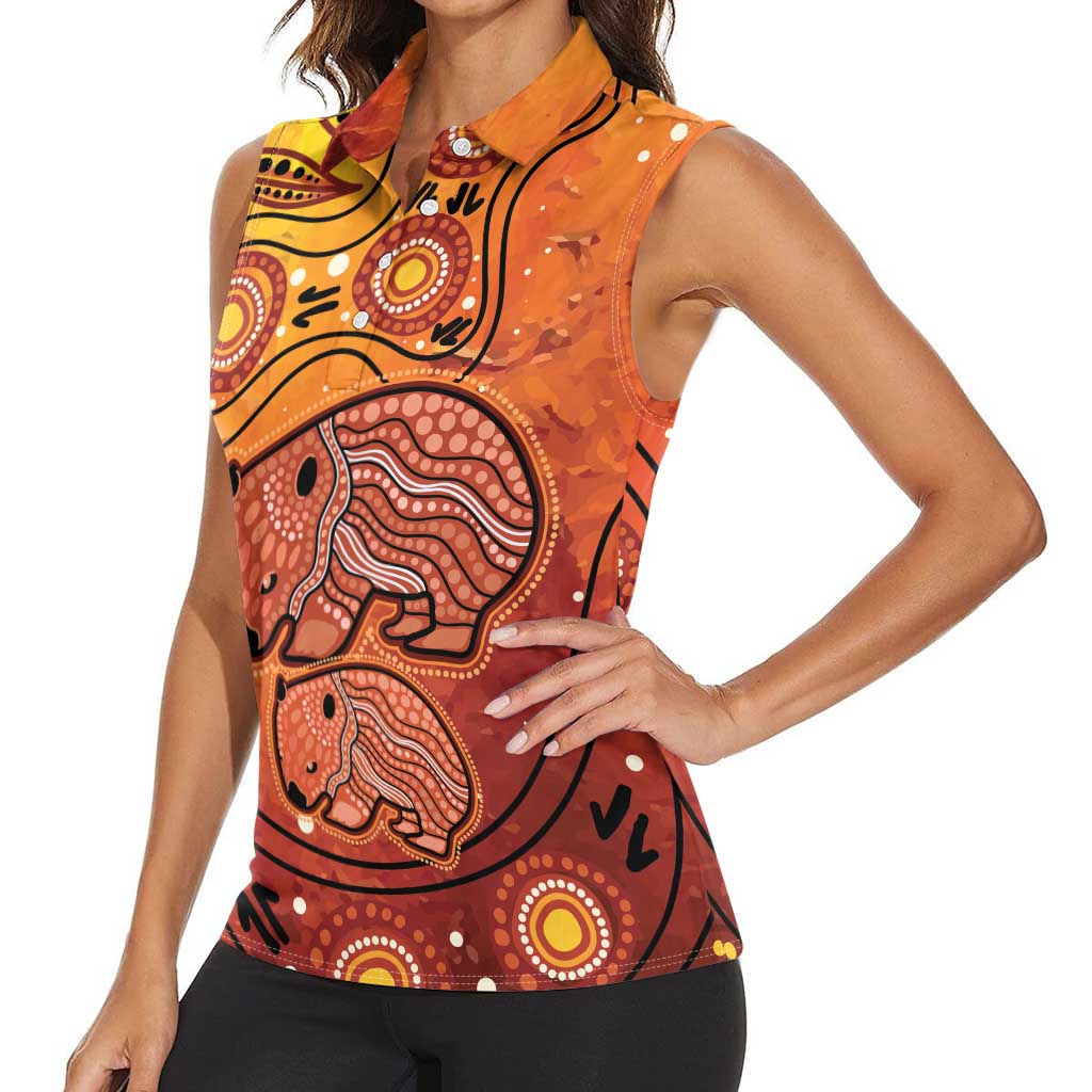 Australia Wombat Women Sleeveless Polo Shirt Indigenous Art