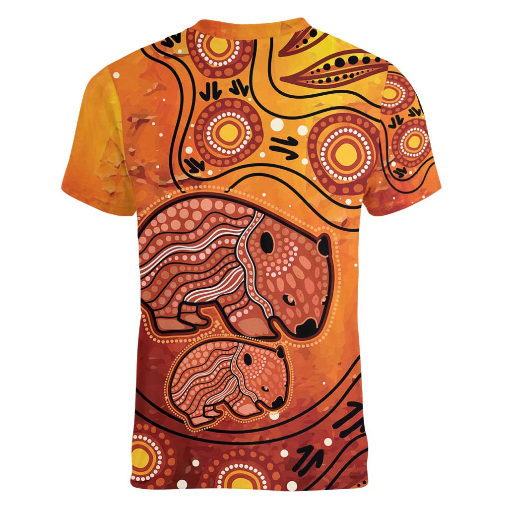 Australia Wombat Women V-Neck T-Shirt Indigenous Art