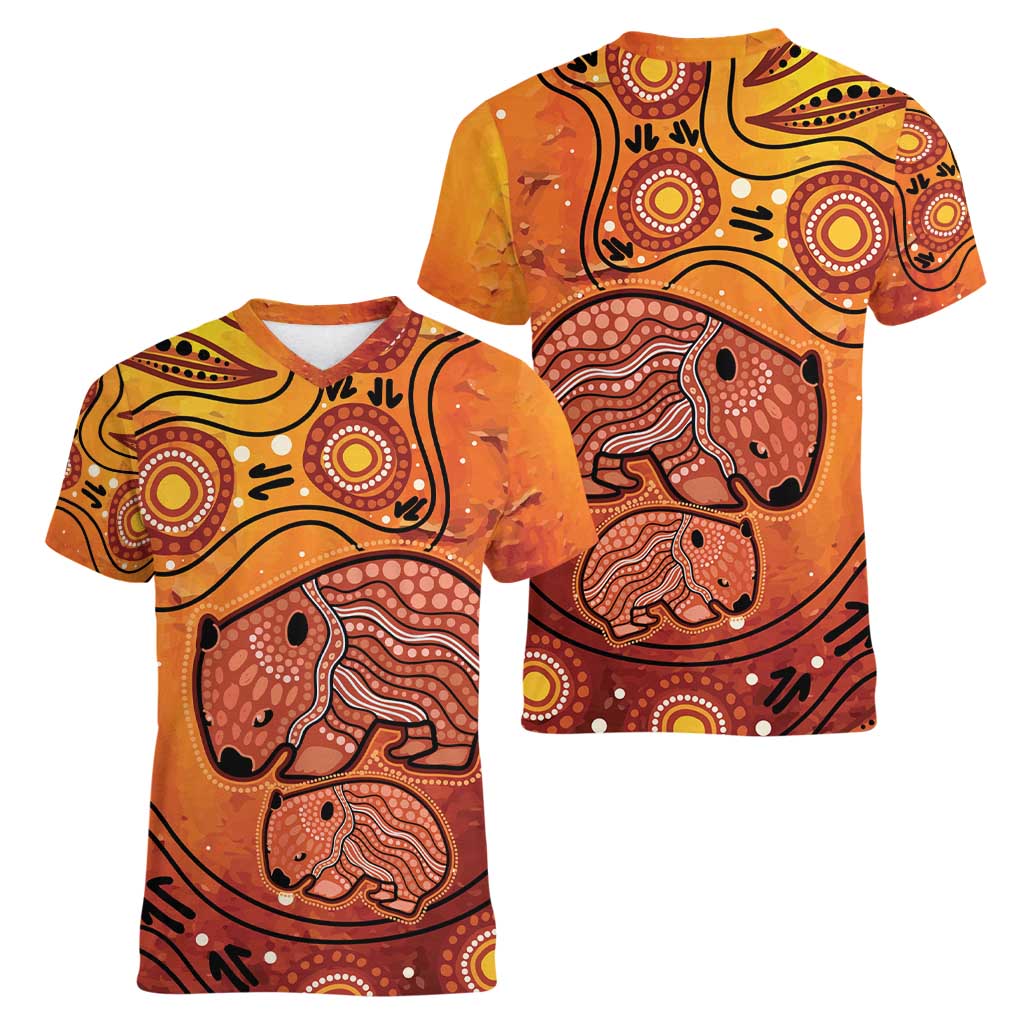 Australia Wombat Women V-Neck T-Shirt Indigenous Art