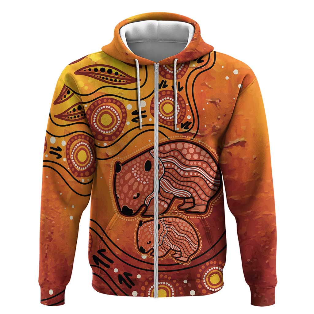 Australia Wombat Zip Hoodie Indigenous Art