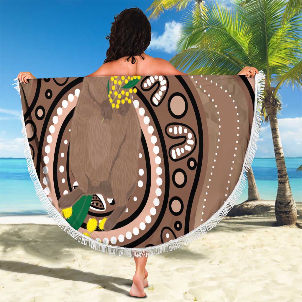 Australia Cute Quokka Beach Blanket Indigenous Art With Golden Wattle