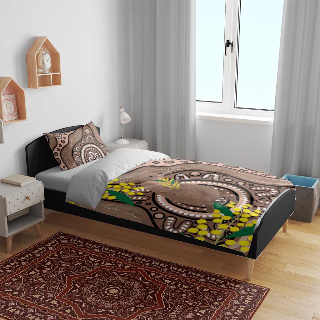 Australia Cute Quokka Bedding Set Indigenous Art With Golden Wattle