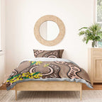 Australia Cute Quokka Bedding Set Indigenous Art With Golden Wattle