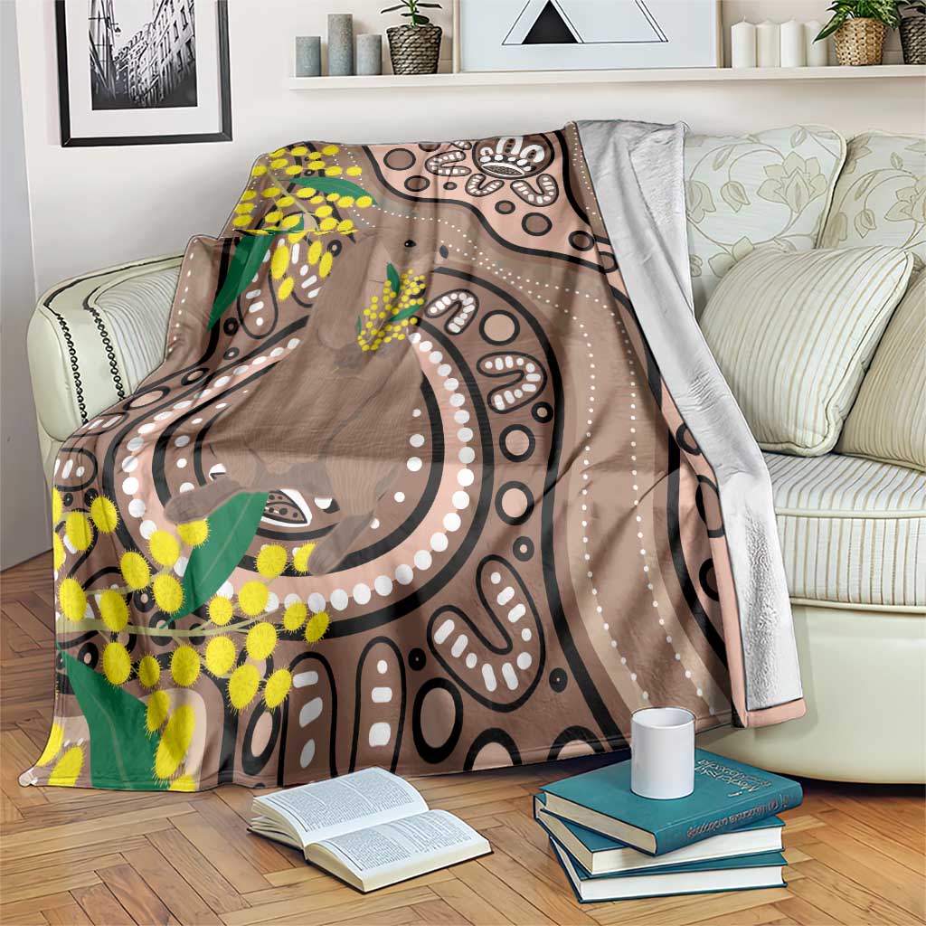 Australia Cute Quokka Blanket Indigenous Art With Golden Wattle